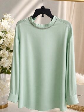 Sandro Light Mint Satin Long-Sleeve Tee Size 3 US M/L